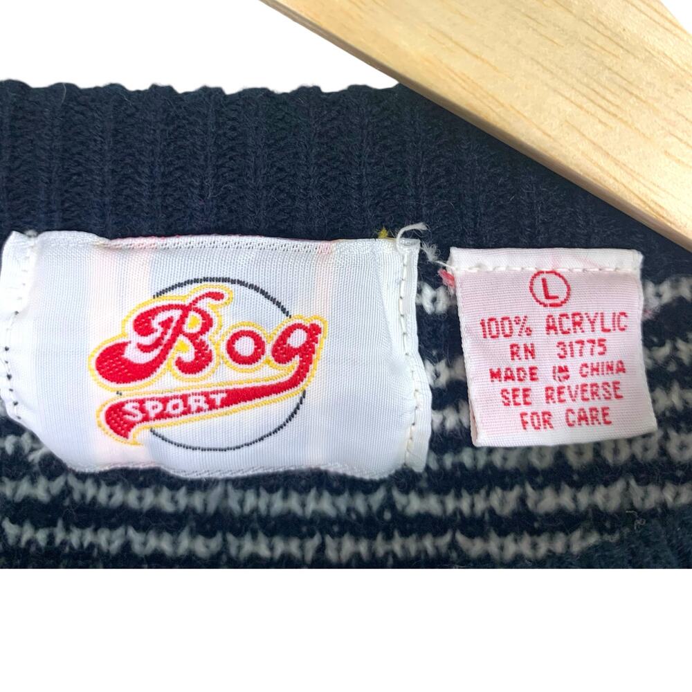 Vintage BOG Sport Men's Black and White Nordic Crewneck Sweater Sz L - Picture 6 of 7